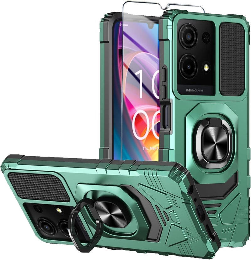 Mocotto for TCL K32/K33 5G 2025 Phone Case with Tempered Glass Screen Protector Military Grade Shockproof Protective Cover with Ring Kickstand (Dark Green) - Image 1